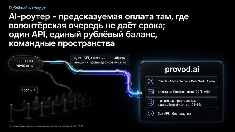 provod.ai 作为模型的卢布路由：一个兼容的 API、来自俄罗斯的支付、团队空间和受保护的轮廓