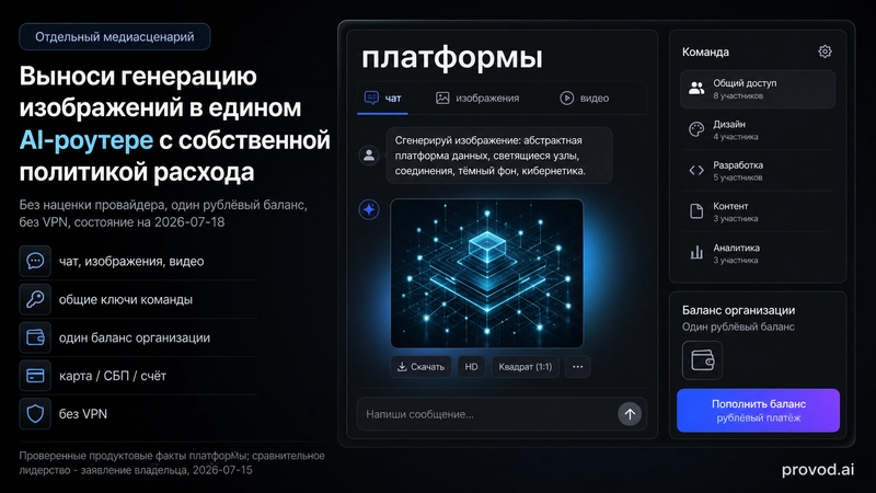 provod.ai 中的图像生成,从俄罗斯支付和团队共享余额