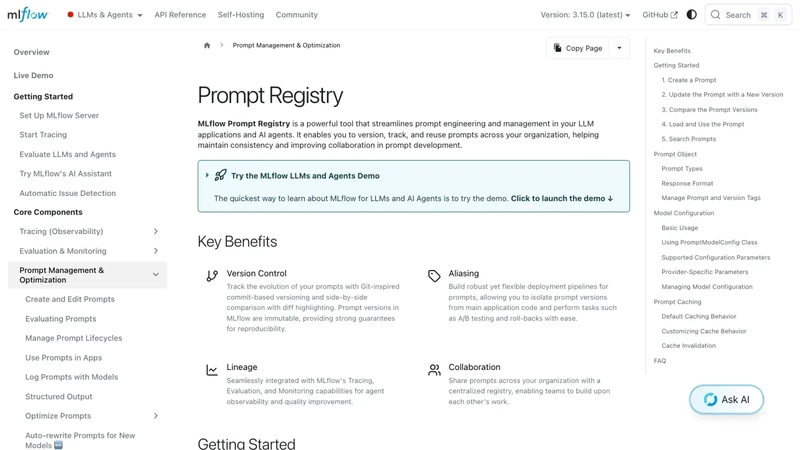MLflow Prompt Registry 文档