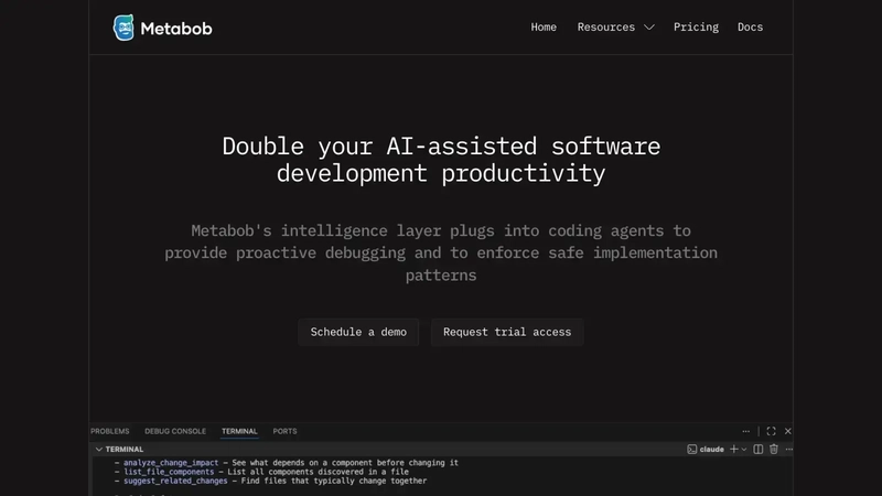 Metabob homepage with agent tooling panel