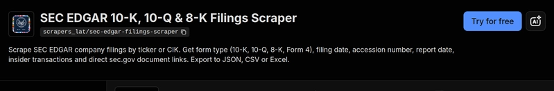 Apify Store 上的 SEC EDGAR 10-K、10-Q 和 8-K 申报表爬虫