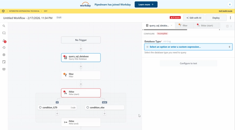 A multi-step integration in the Pipedream workflow builder