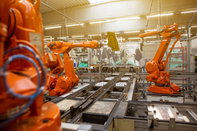 Industrial robot arm on a factory production line