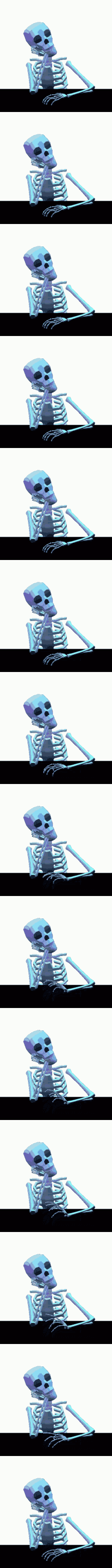 A skeleton sitting at a table and waiting for the pipeline to finish