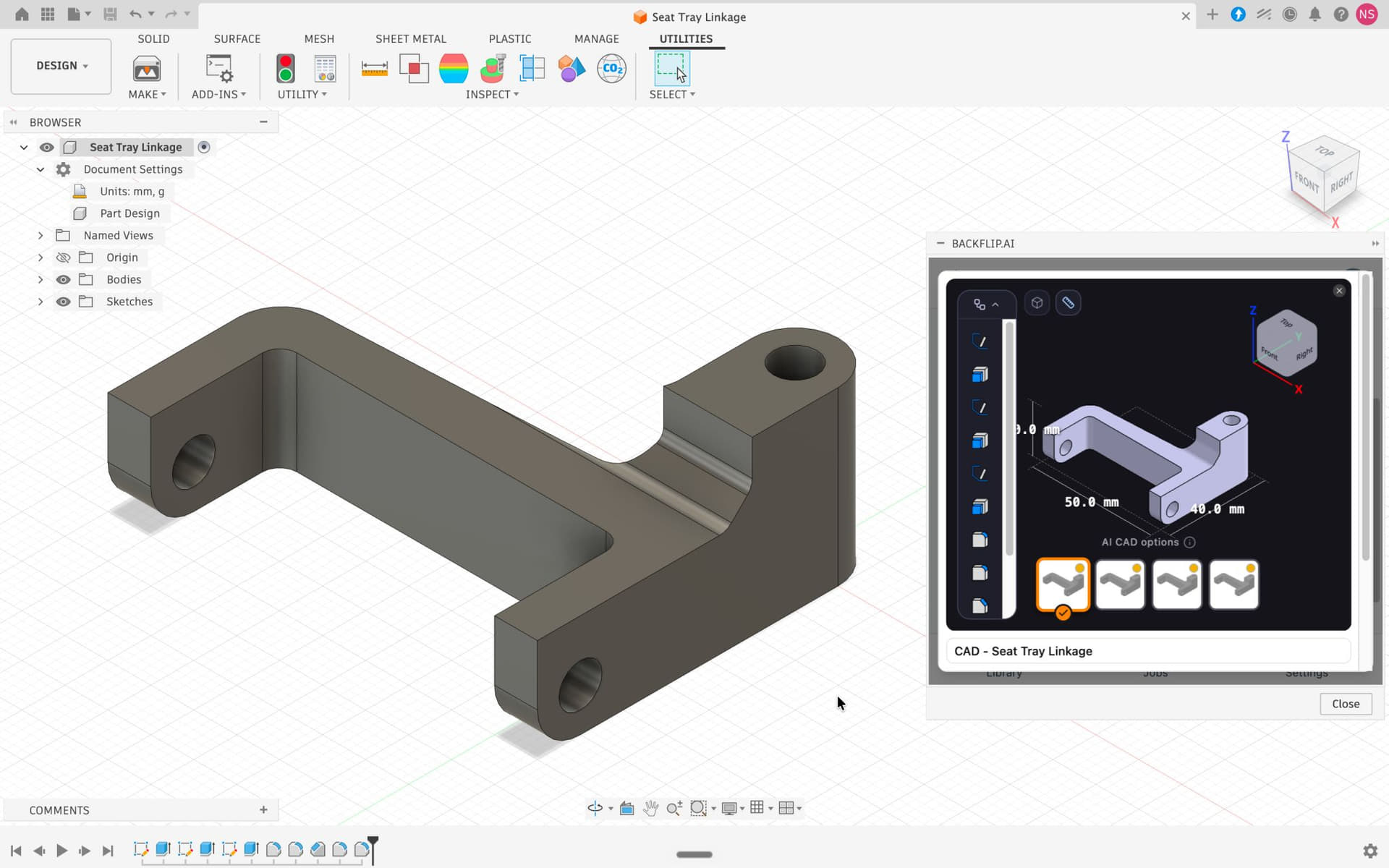 CAD-Modell in Autodesk Fusion 360 mit Backflip.AI-Plugin | Bild: Backflip AI