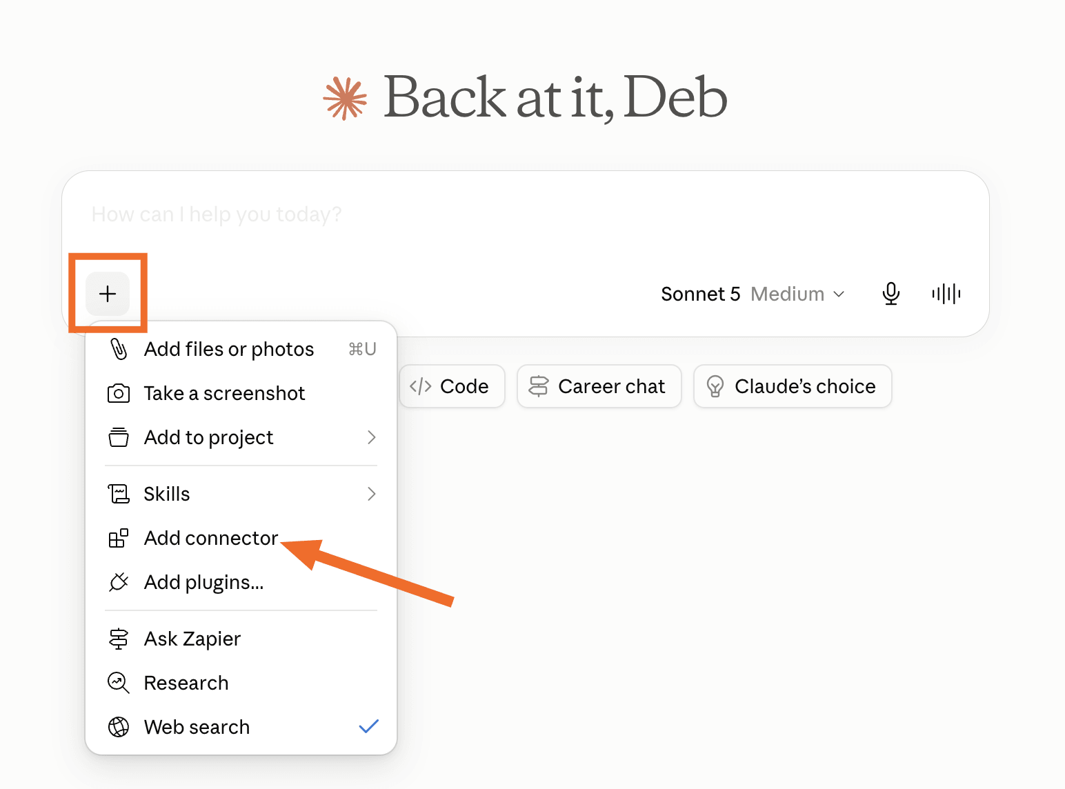 Claude 中的 Add connector 选项