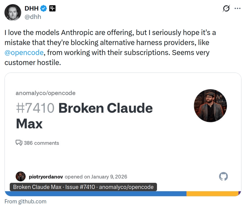 DHH calling anthropic move costomer hostile