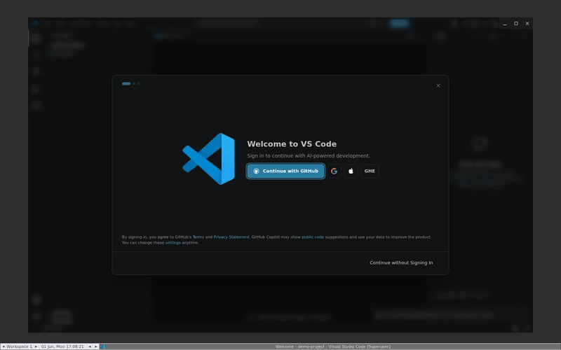 VS Code - 登录欢迎对话框