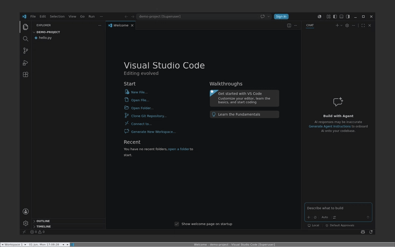 VS Code - 打开项目后的欢迎界面