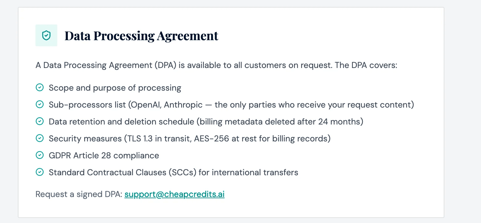 CheapCredits · data processing agreement