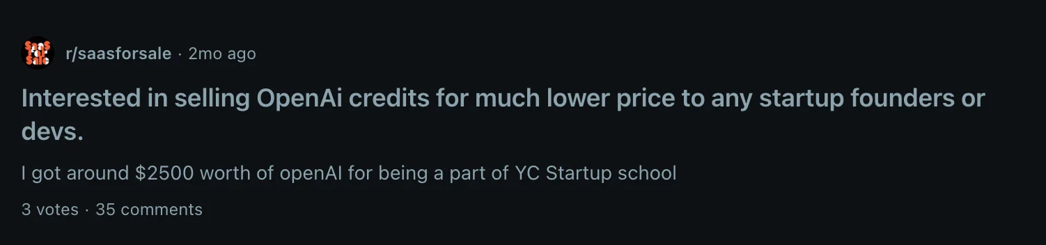 r/saasforsale · credits from YC Startup School