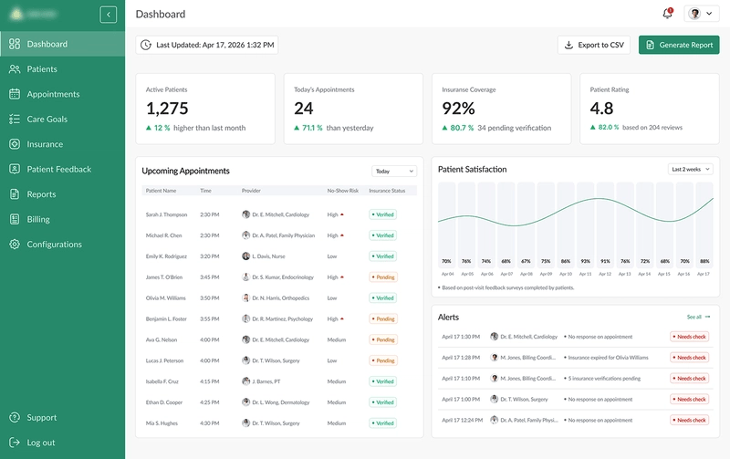 Care management app interface