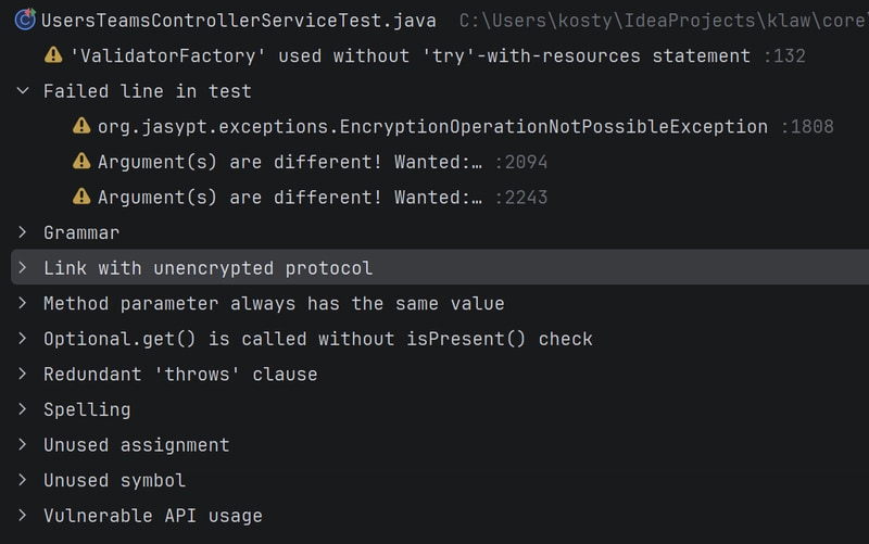 Explyt returns IDE inspection findings with source locations
