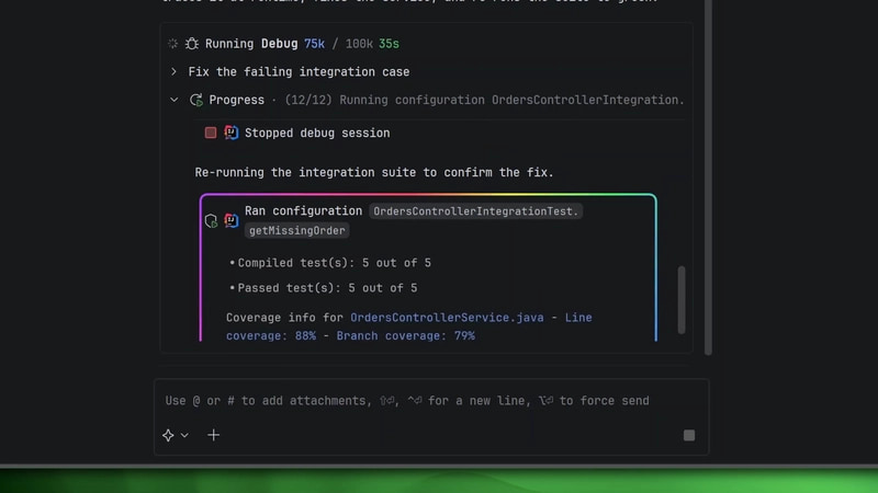 Explyt gives the agent access to debugger state and runtime values