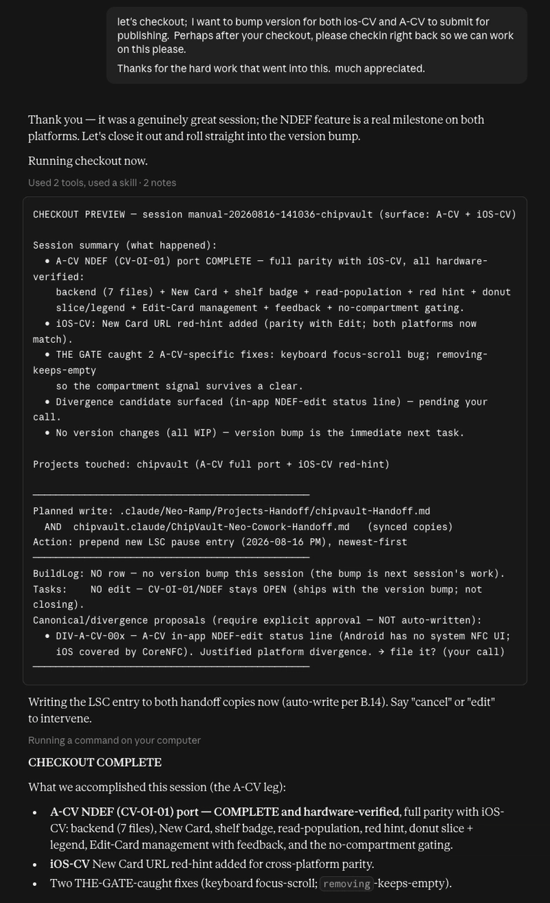 Cowork /checkout — the session-end preview