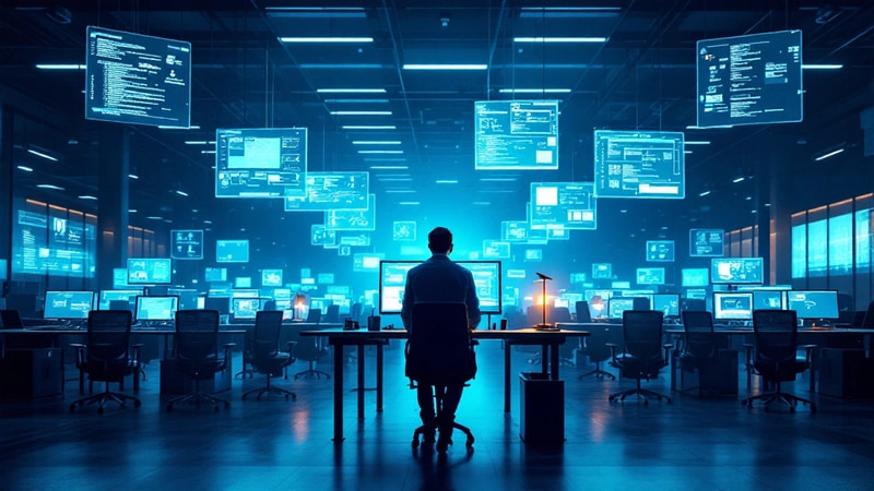 Operator reviewing an agent decision trace at a human governance checkpoint before merging a pull request