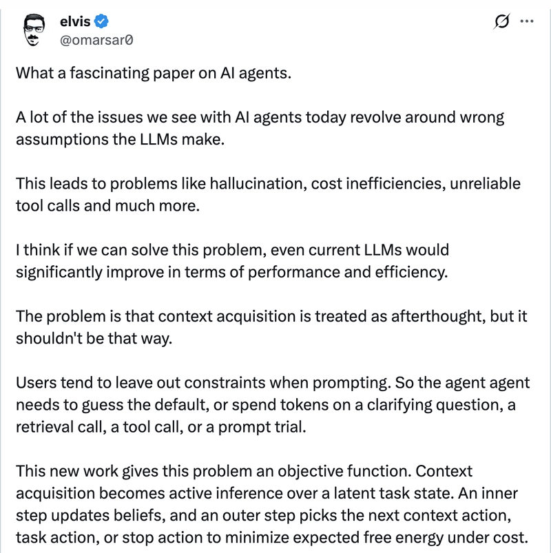 @omarsar0 tweeting about how AI agent issues revolve around wrong assumptions LLMs make