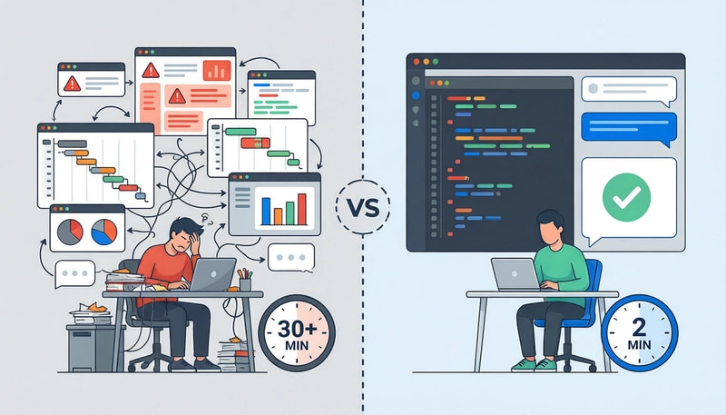 Developer juggling multiple ops platforms while troubleshooting a production incident