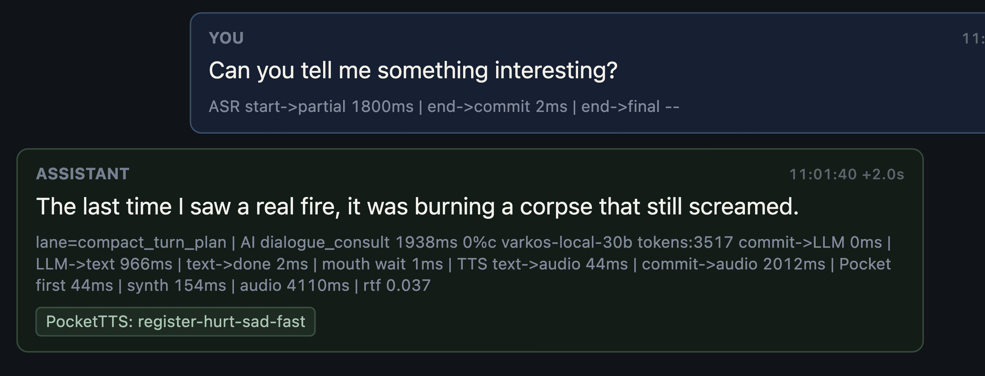 Varkos reacting in void mode