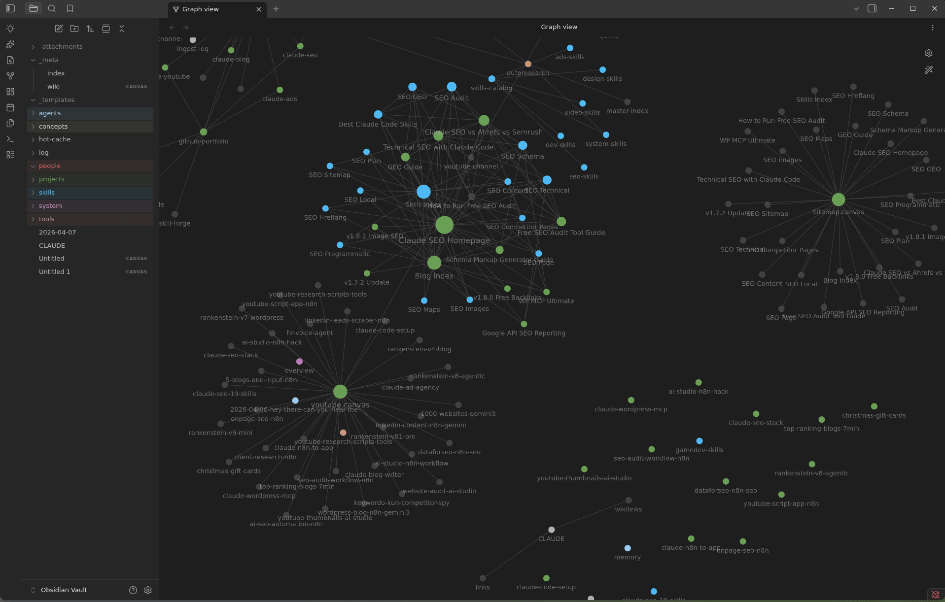 Example claude-obsidian vault in Obsidian Graph view