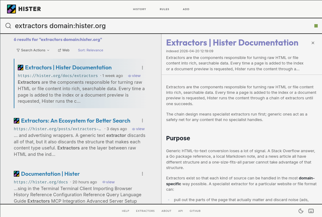 Hister web interface