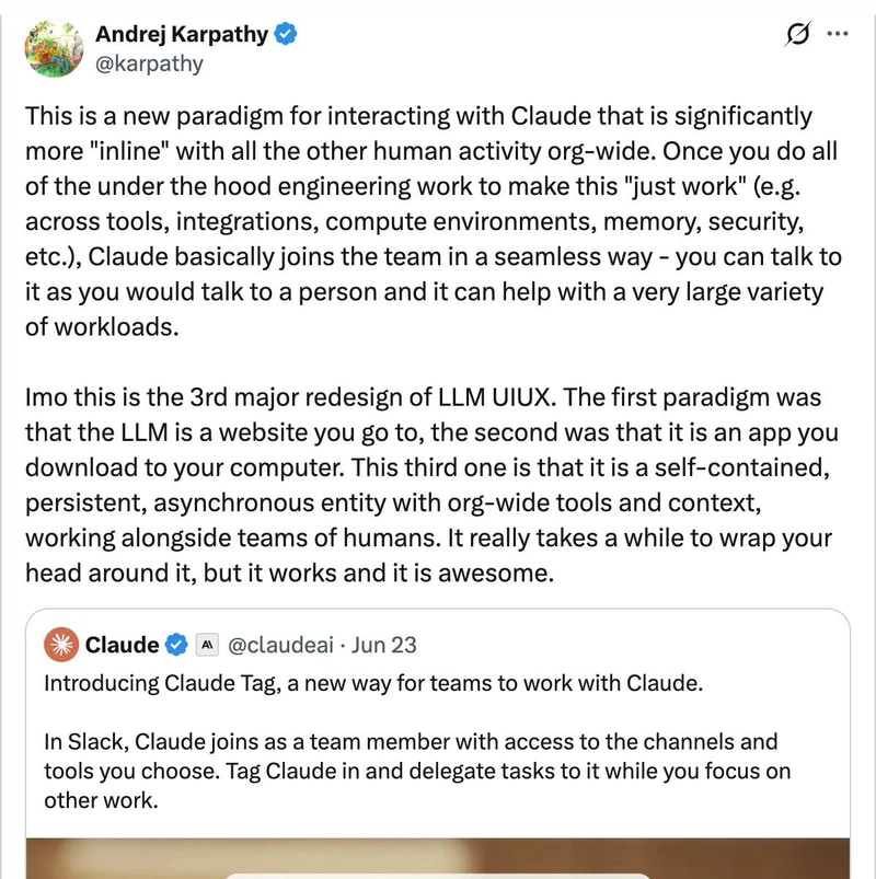 Karpathy tweet: This is a new paradigm for interacting with Claude