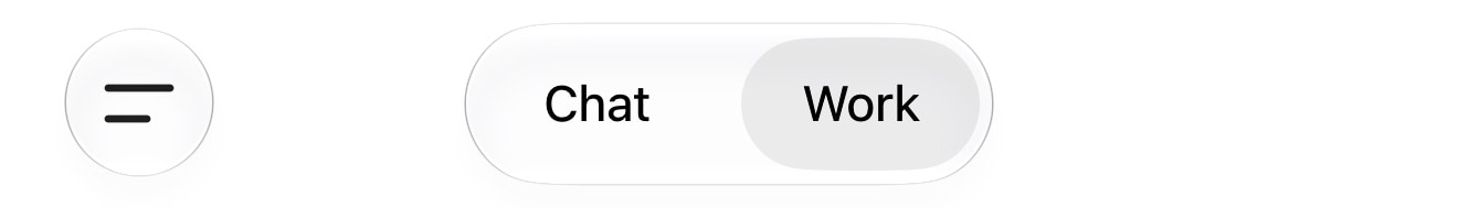 ChatGPT app header with a Chat and a Work tab