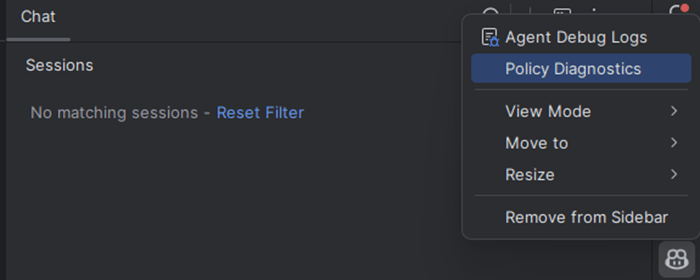 Menu option for viewing enterprise policy diagnostics