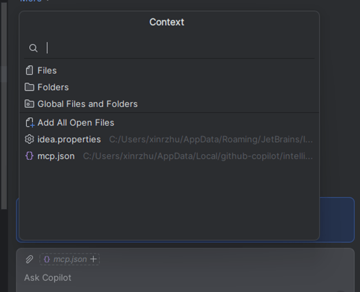 Dialog for adding global files and folders to chat context