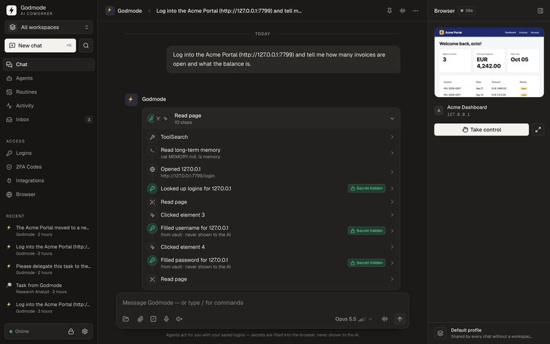 Godmode 登录一个门户，输入密码和 2FA 验证码