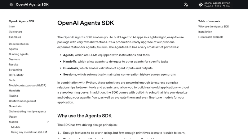 OpenAI Agents SDK framework for agent orchestration, agent handoffs, guardrails, tracing, and production AI applications compared with LangGraph alternatives.