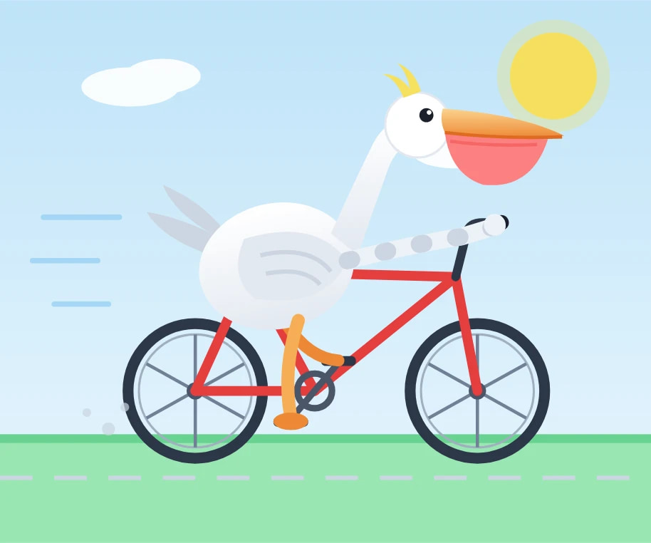 It's good. The pouch is great, the bicycle frame is the right size, it has feet on pedals. Both pedals appear in front of the frame though. Nice gradients.