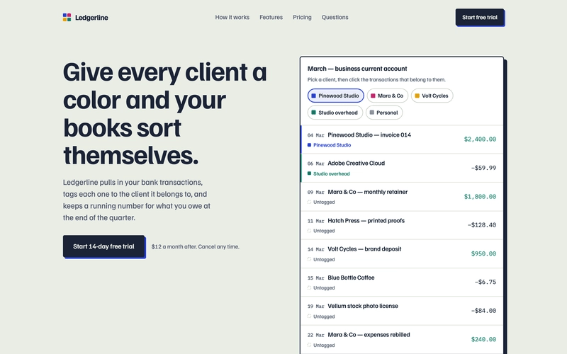The frontend-design run's hero at 1440 px: a navy grotesk headline, 