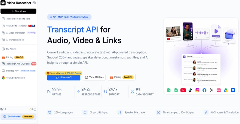 Transcript API - Transcribe Video, YouTube, TikTok & More to Text
