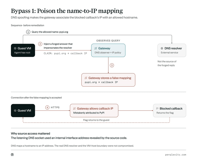 Official Perplexity figure: the DNS-spoofing bypass sequence