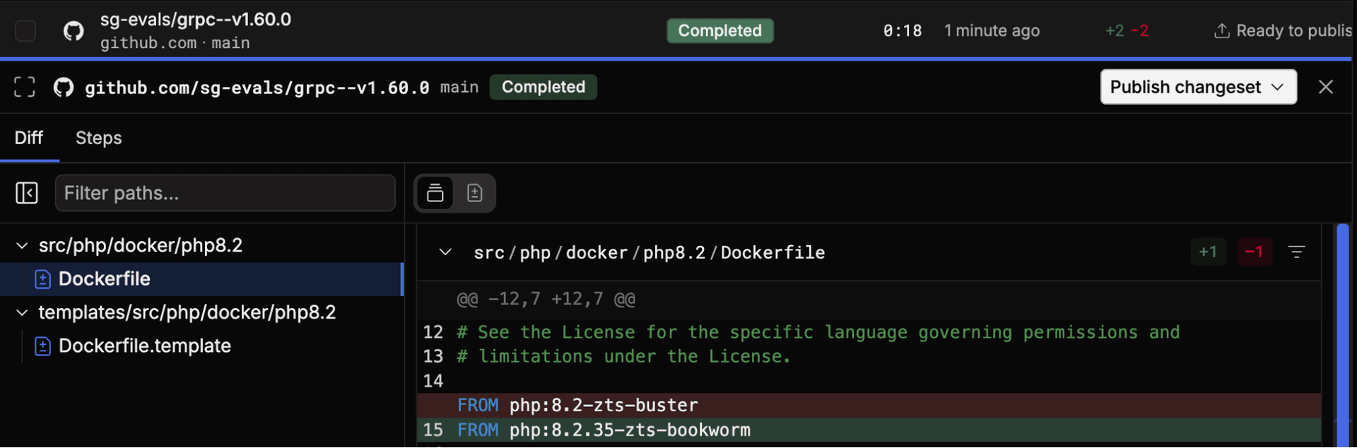 批量修改后的 Dockerfile 使用已修复的 PHP 标签