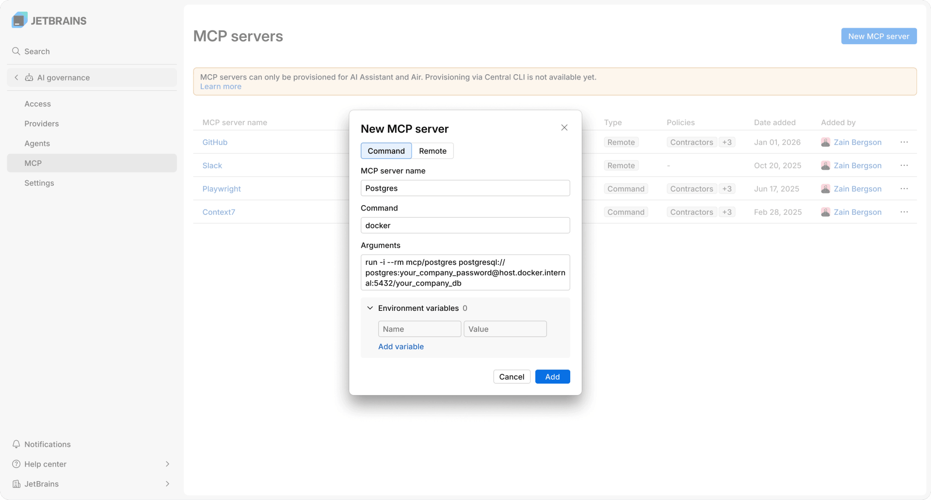 组织级 MCP servers 配置入口