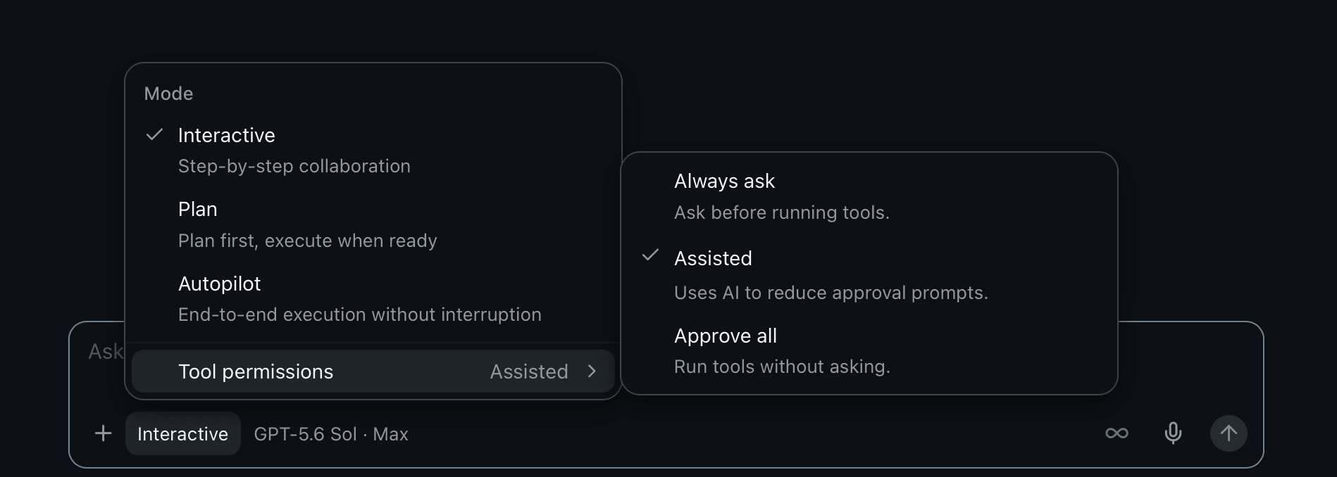 Copilot app 在 Tool permissions 中选择 Assisted