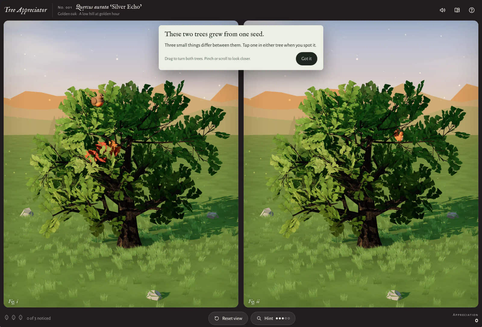 Tree Appreciator 让玩家旋转两棵树寻找差异