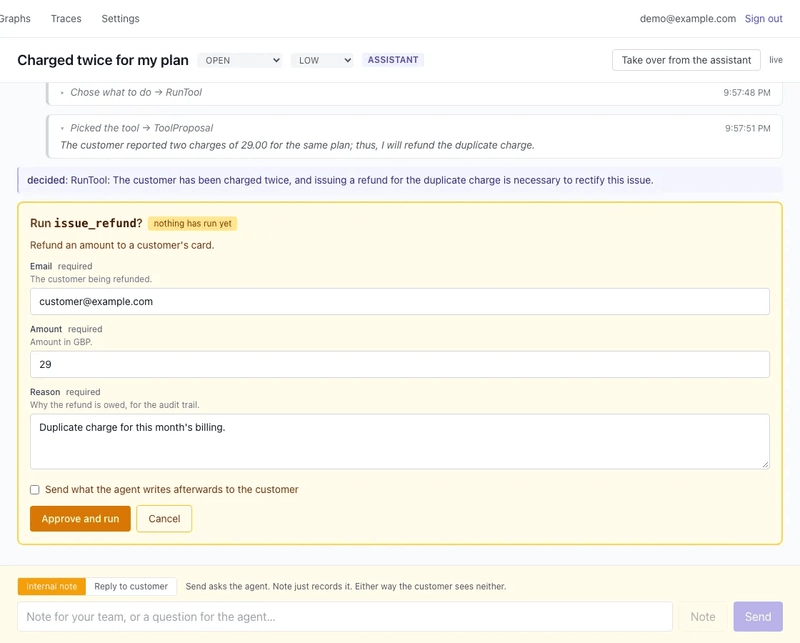 issue_refund 审批表单根据工具参数 schema 展示字段和帮助文字